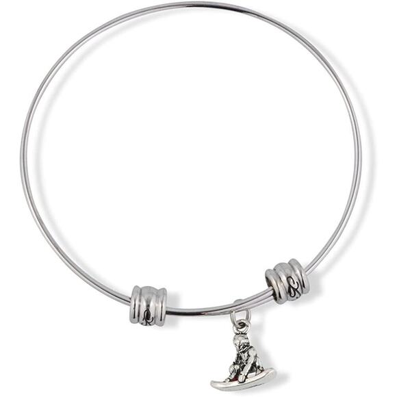 Snowboarder with Red Snowboard Fancy Charm Bangle - Picture 1 of 4